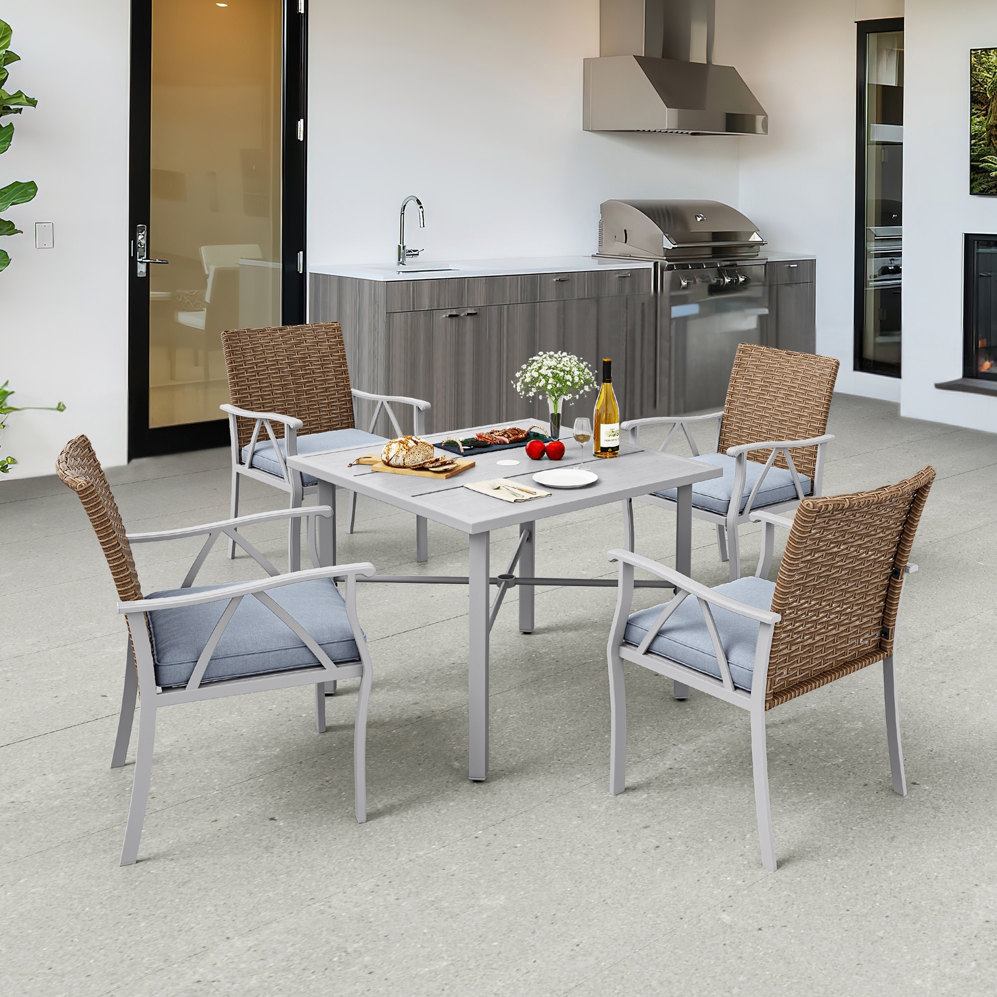 Moasis 5 Piece Bistro Set Patio Wicker Swivel Conversation Chairs 5 PCS