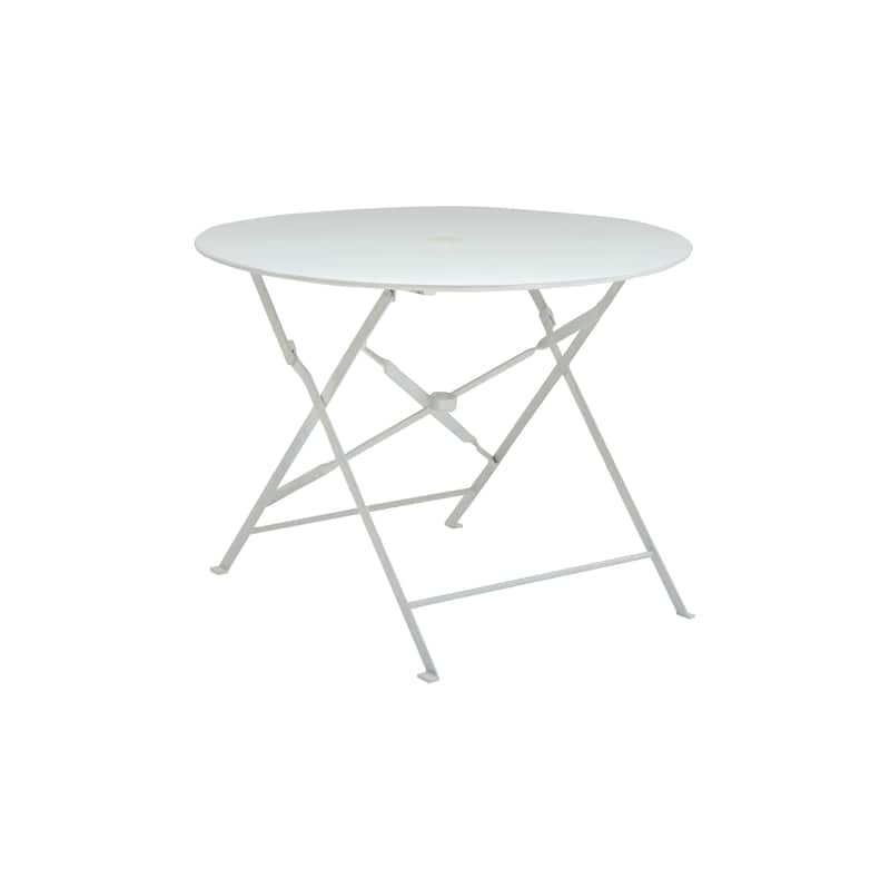 36" White Rounded Aluminum Folding Outdoor Dining Table with Umbrella Hole