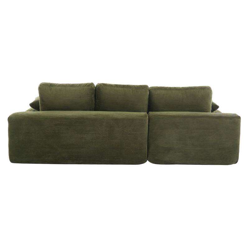 L-shape Corduroy Chaise Sectional Sofa with Thick Cushions and Pillows