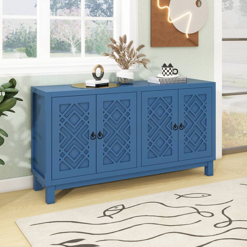 Nestfair 4 Door Buffet Cabinet Sideboard with Pull Ring Handles