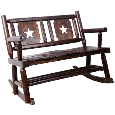 Rocking Bench Carbonized Double Rocking Chair for 2 Persons with Wide Curved Seat, Porch Rocker for Porch, Garden, Backyard