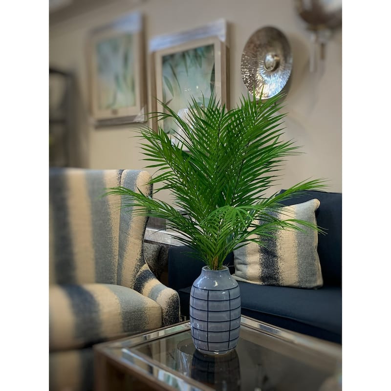 Palm Leaves in a blue ceramic vase - Green