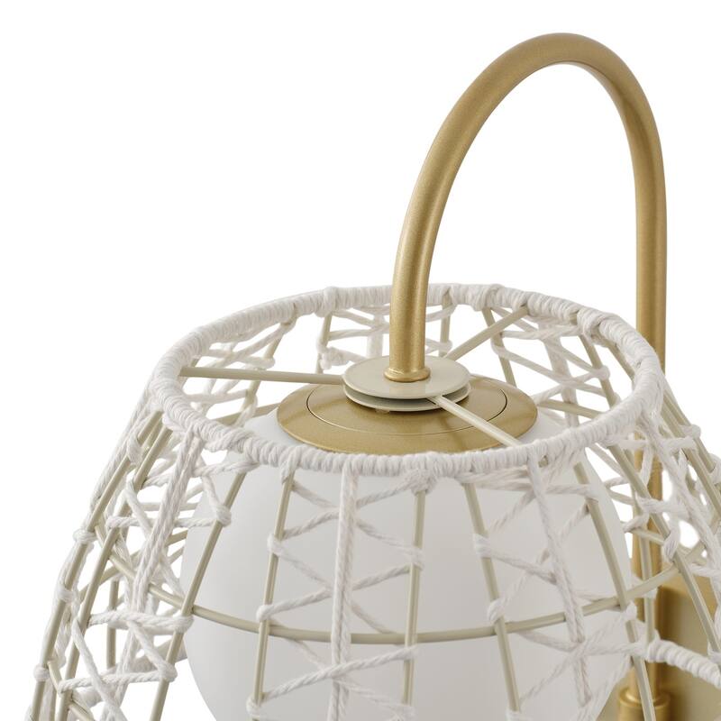 Aiwen Modern 1 Light Wall Sconce Painted Gold Finish White Woven Rattan Opal Acid Etched Glass Shade