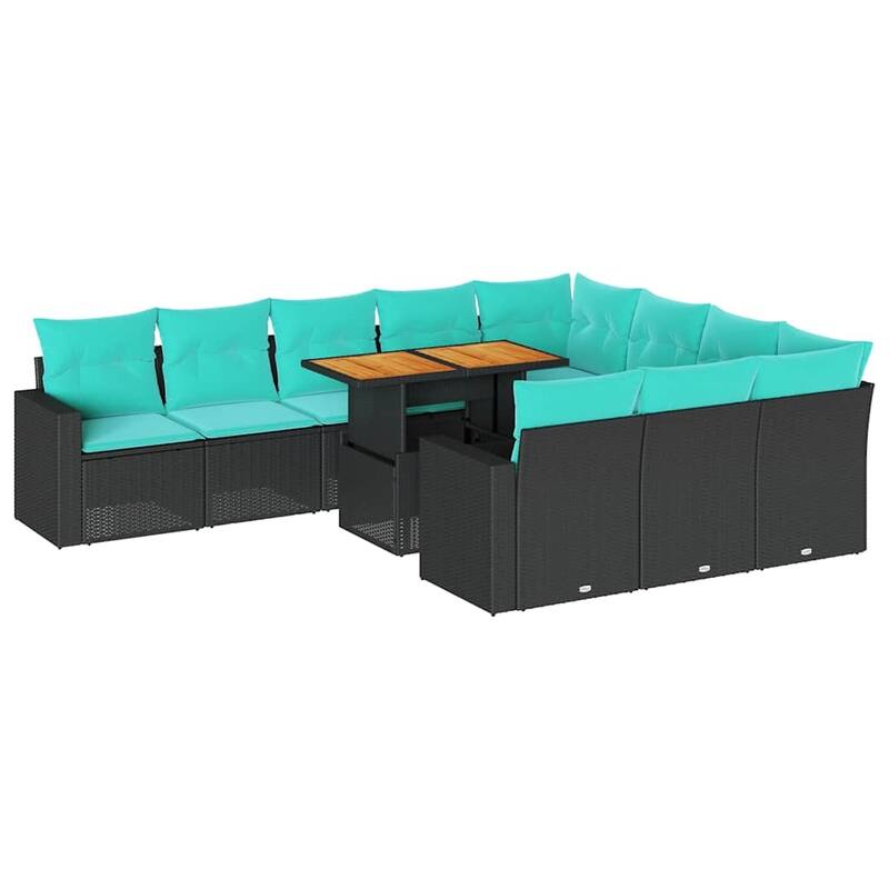 vidaXL Patio Sofa Set with Cushions Outdoor Lounge Set 11 Piece Poly Rattan - 21.7 x 24.4 x 27.2