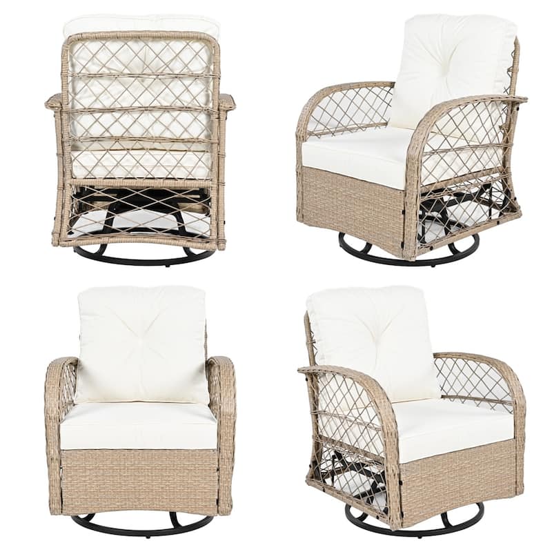 3 Piece Rattan Chair Table Set with 2 Rocking Chairs and Table