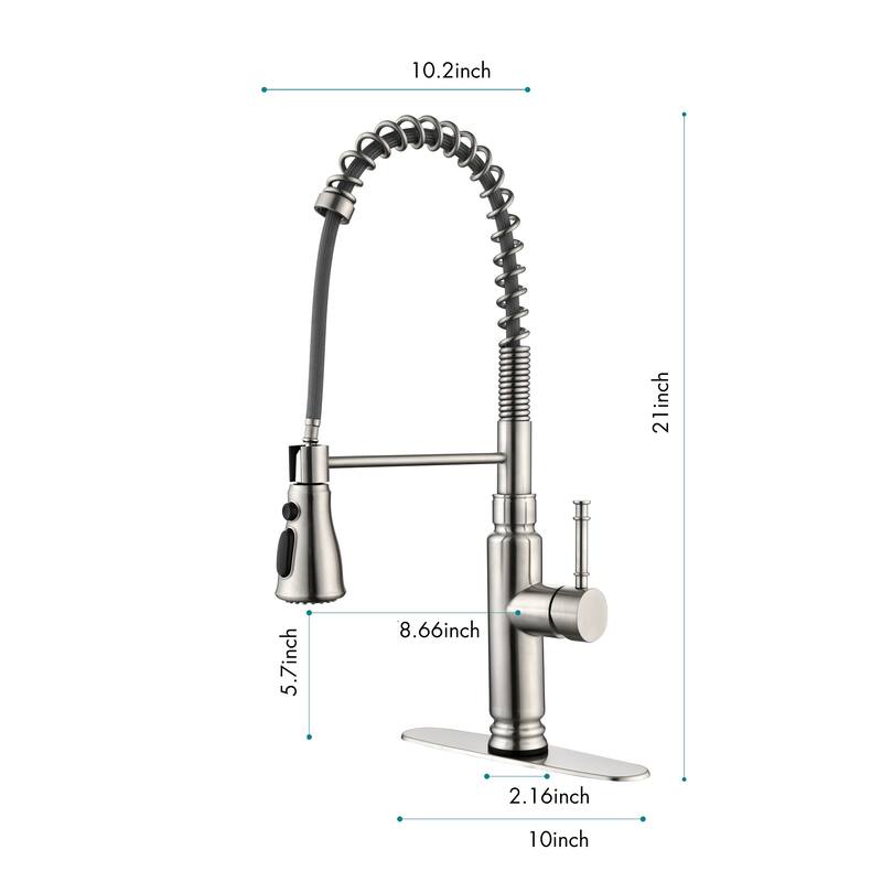 Spring Kitchen Faucet, Single Level Handle and Pull Down Sprayer
