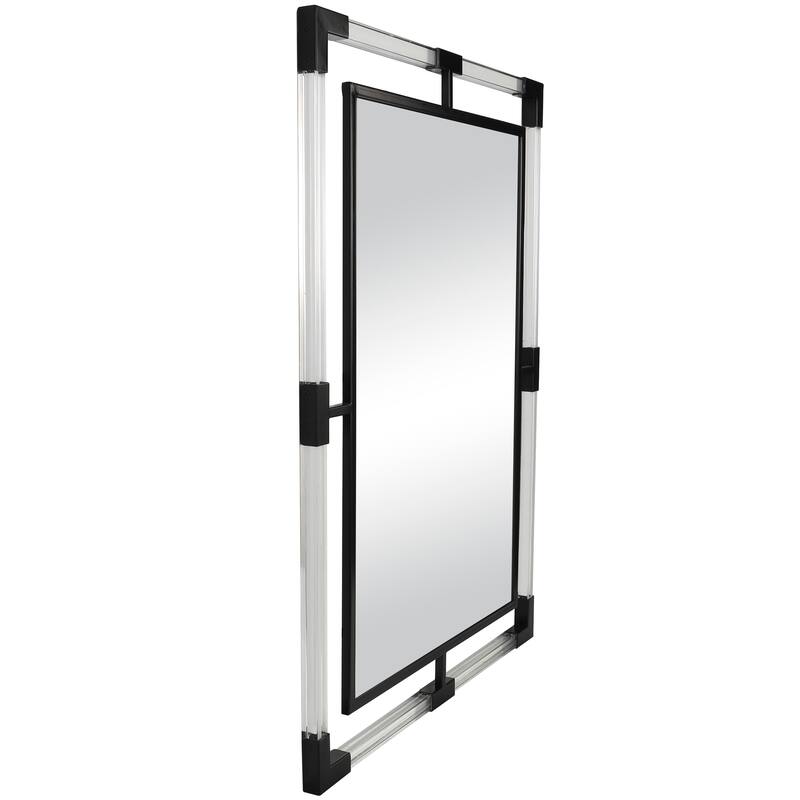 Black Metal Double Framed Room Wall Mirror with Acrylic Frame - 28"W, 38"H