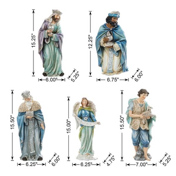 dimension image slide 3 of 30, Glitzhome 12pcs Resin Christmas Multi/ Blue/ Ivory Nativity Figurines Set