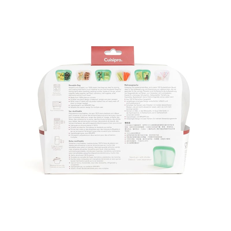 Cuisipro Silicone Stand Up Reusable Bag with Divider 44 oz