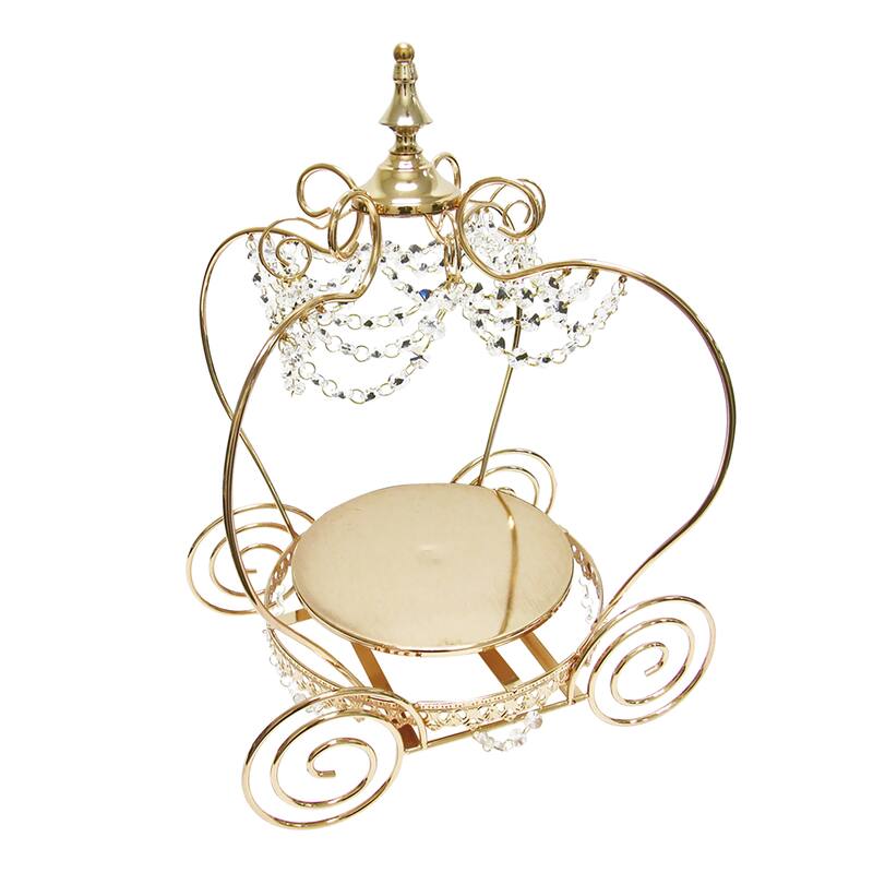 Gold Luxury Crystal Princess Pumpkin Carriage Decor Centerpiece Accent Piece Tabletop with Crystal Drapes 21.5in