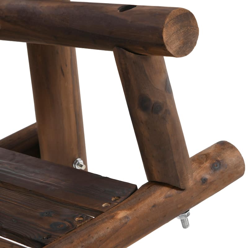 Outsunny 6.5' Outdoor Rustic Loveseat 2 Person Freestanding Solid Wood Natural Log Garden Swing