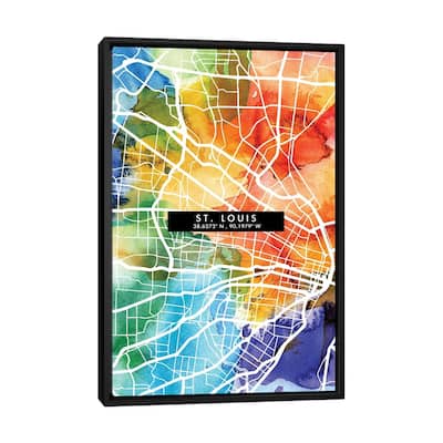 iCanvas "Saint Louis City Map Colorful Watercolor Style" by WallDecorAddict Framed Canvas Print