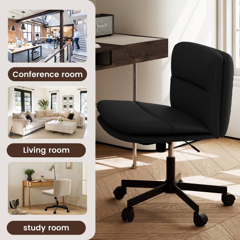 PU Leather Armless Office Chair, Adujustable Height, 360 Degree Swivel Task Chair with Ultra uiet Casters Design