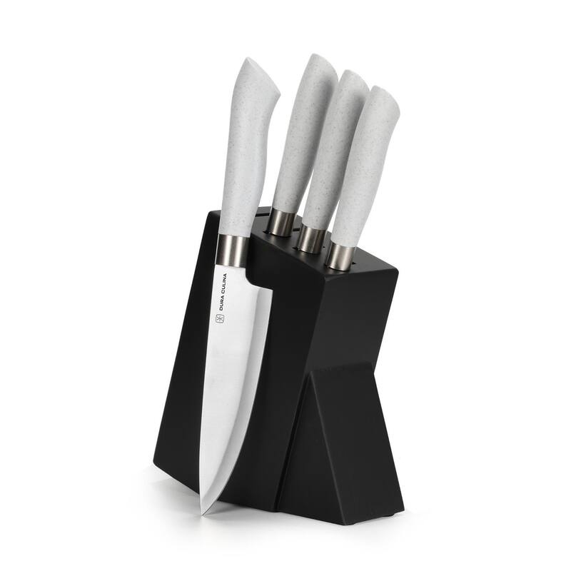 Dura Living 5-Piece Knife Block Set - High Carbon Stainless Steel Blades, Compact Wood Block
