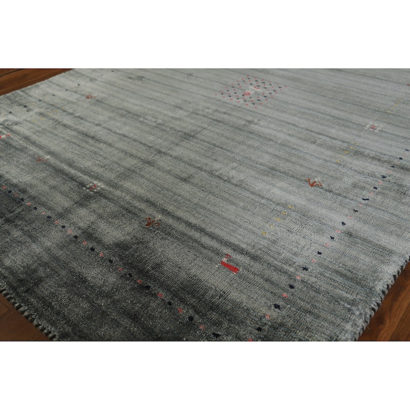 Hand Knotted Oriental 100% Wool Carpet Tribal Animal Pictorial Green Gabbeh Area Rug - 5' 10'' X 4' 1''