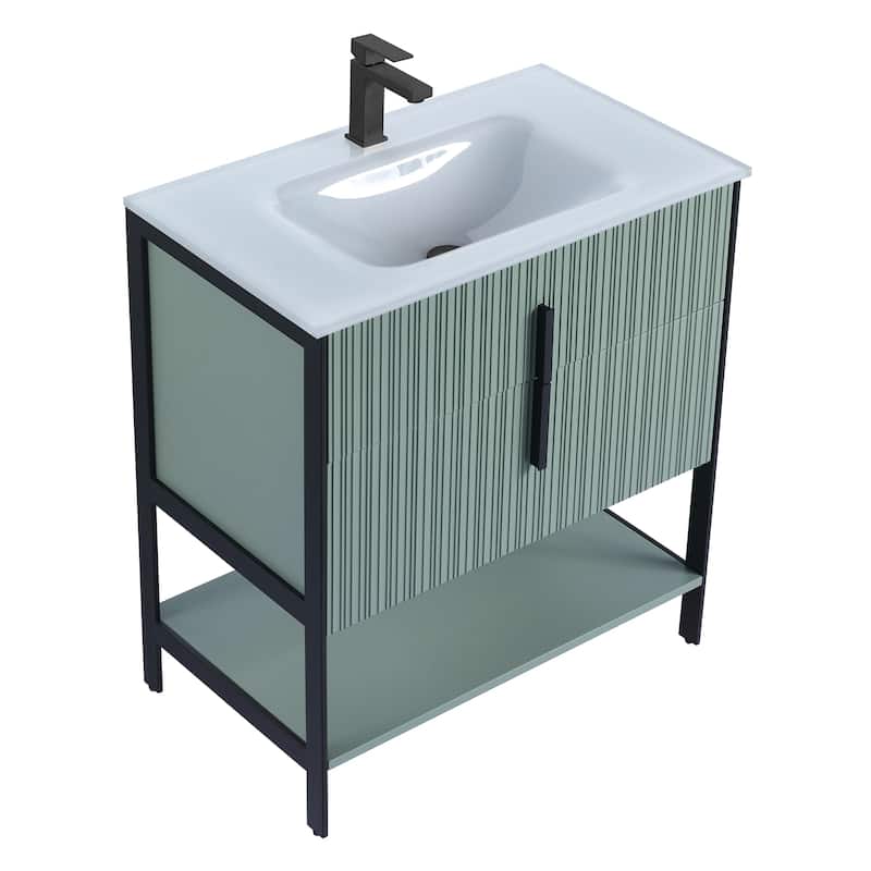 Fine Fixtures Serenity Modern Bathroom Vanity with White Glass Top
