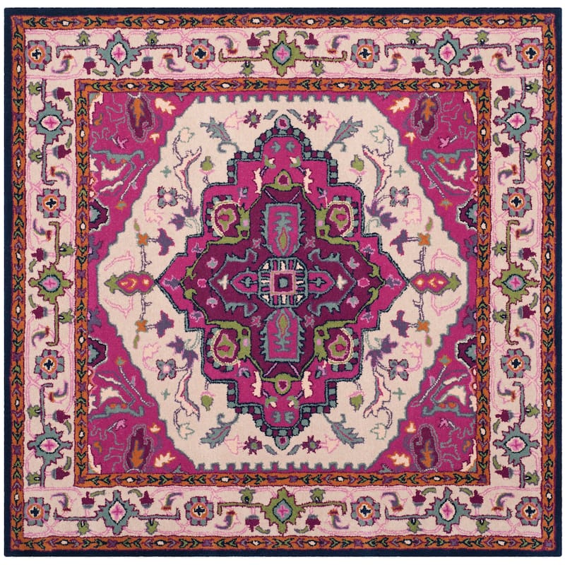 SAFAVIEH Handmade Bellagio Mayuko Modern Oriental Wool Rug - 5' Square - Ivory/Pink