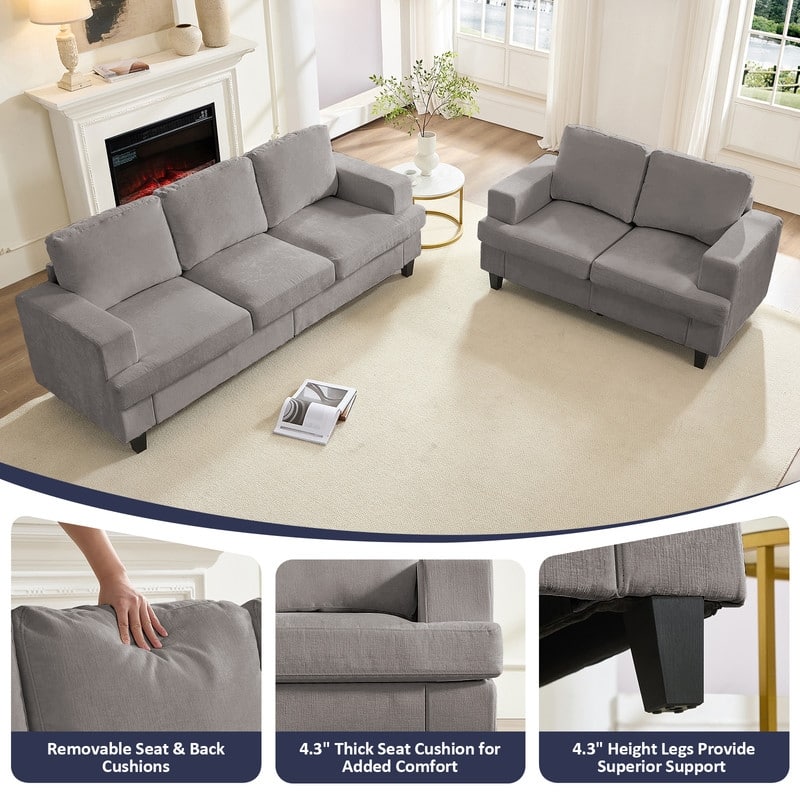 Mixoy Chenille 3 Piece Living Room Sofa Set,3-Seat Sofa/Loveseat/Armchair Sofa Sets,Modular Sectional Couch Furniture Sets