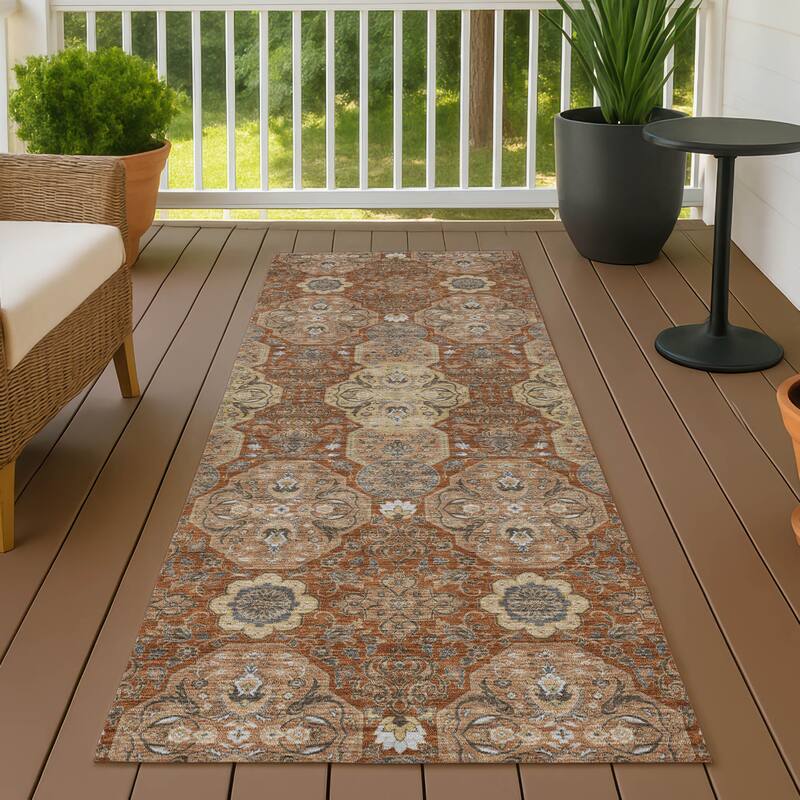 Machine Washable Indoor/ Outdoor Global Budden Chantille Rug - Paprika - 2'3" x 7'6"