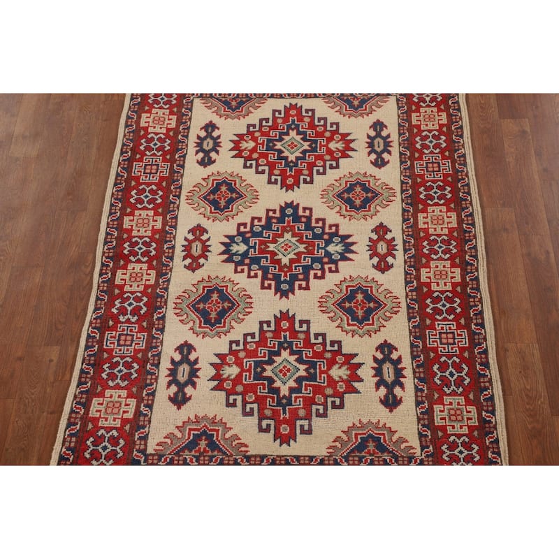 Traditional Kazak Accent Rug Handmade Wool Carpet - 3'5"x 5'1"
