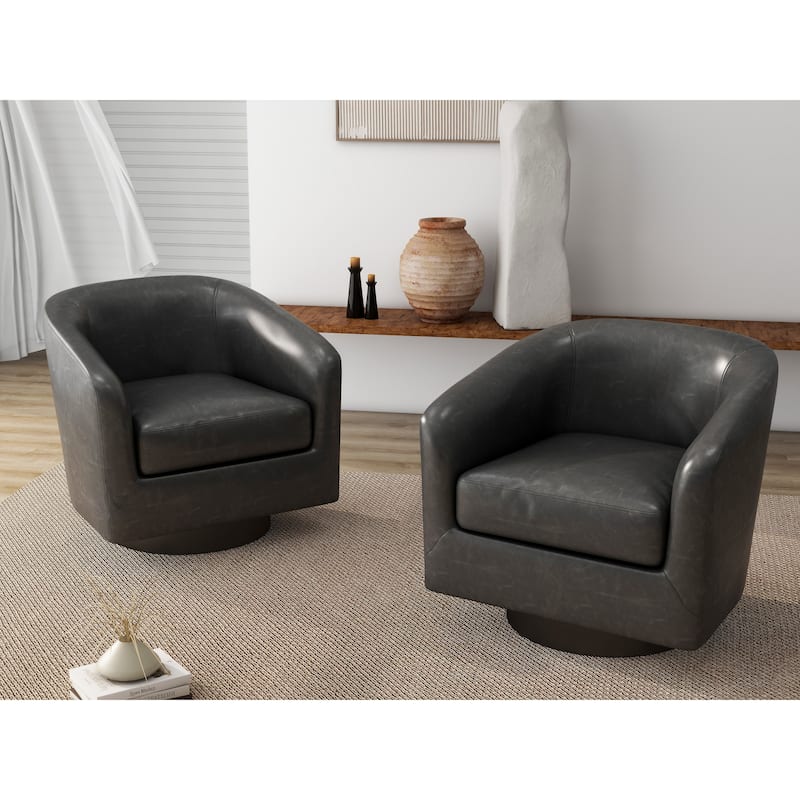 2 Set Round Barrel Chair 360-Degree Swivel Accent Chairs - 28.26" x 25.32"x 26.55" - Black(PU)