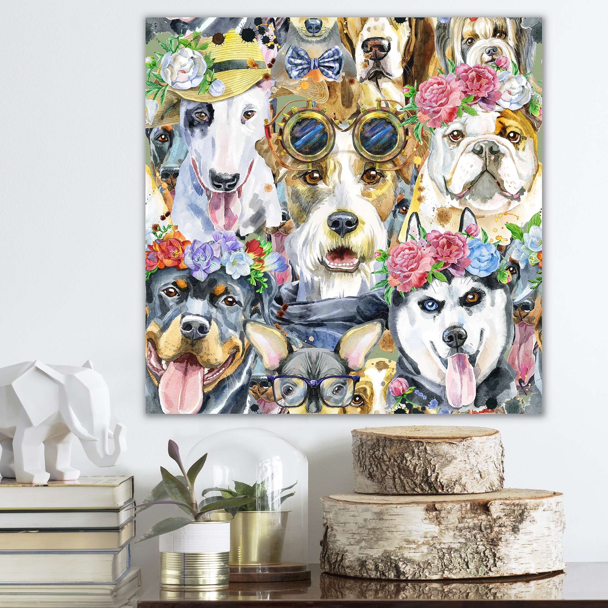 Designart undefinedWatercolor Collage Of Dog Portraits Iundefined Animals  Canvas Wall Art Print - Overstock - 32336413
