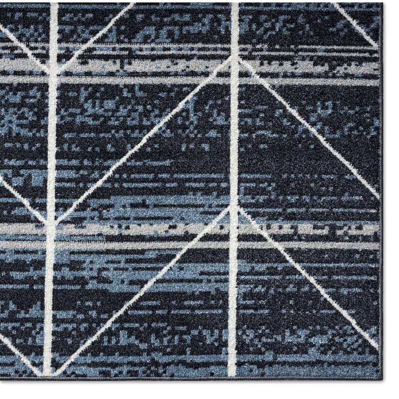 Everwash Treasure Arrow Modern Geometric Machine Washable Area Rug, Navy Blue/Grey