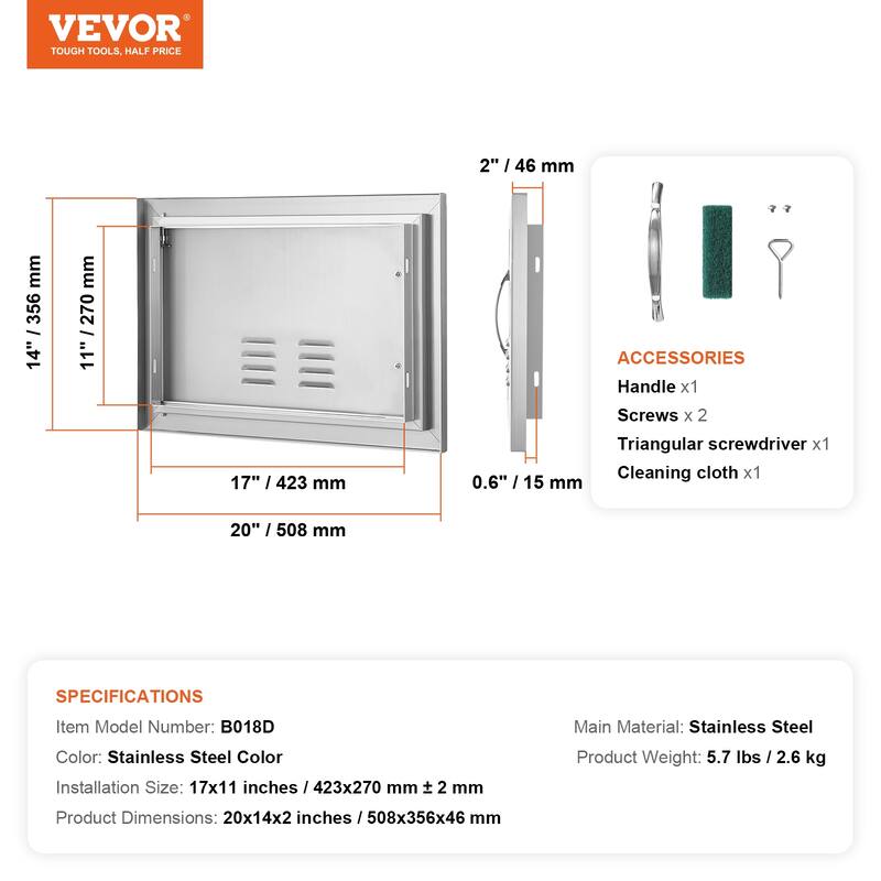 VEVOR Stainless Steel BBQ Access Door for Outdoor Kitchen, Grilling Station