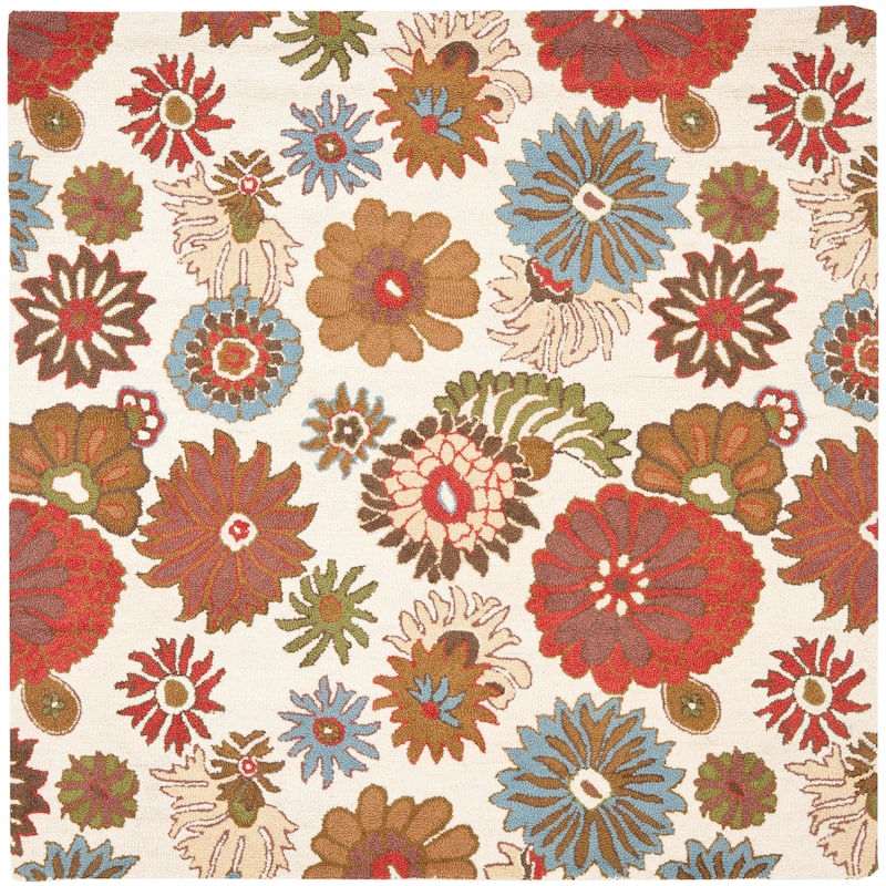 SAFAVIEH Handmade Blossom Arpita Modern Floral Wool Rug - 6' Square - Ivory/Multi