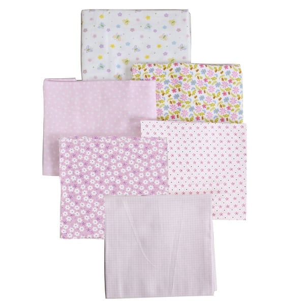 slide 1 of 1, Cozy Line 6-Pack Pink Floral Butterfly Dot Baby Girl Cotton Flannel Receiving Blankets Animals