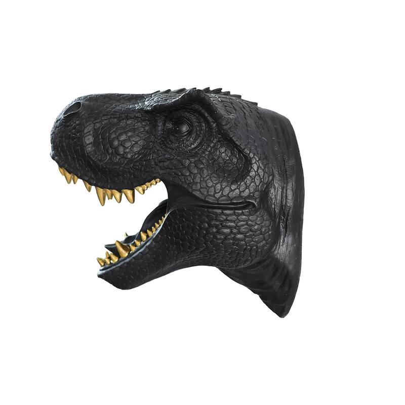 Dinosaur Head Hanging Wall Sculpture - 13.5" - Black and Gold