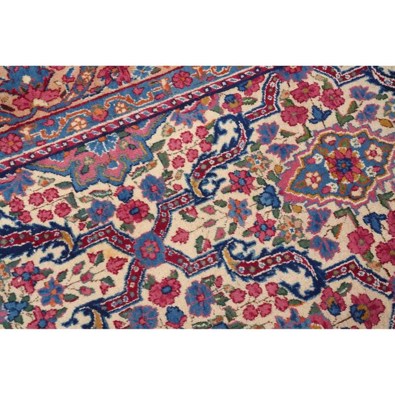 Hand Knotted Oriental 100% Wool Carpet Traditional Floral Beige & Ivories Kerman Area Rug - 11' 5'' X 8' 1''