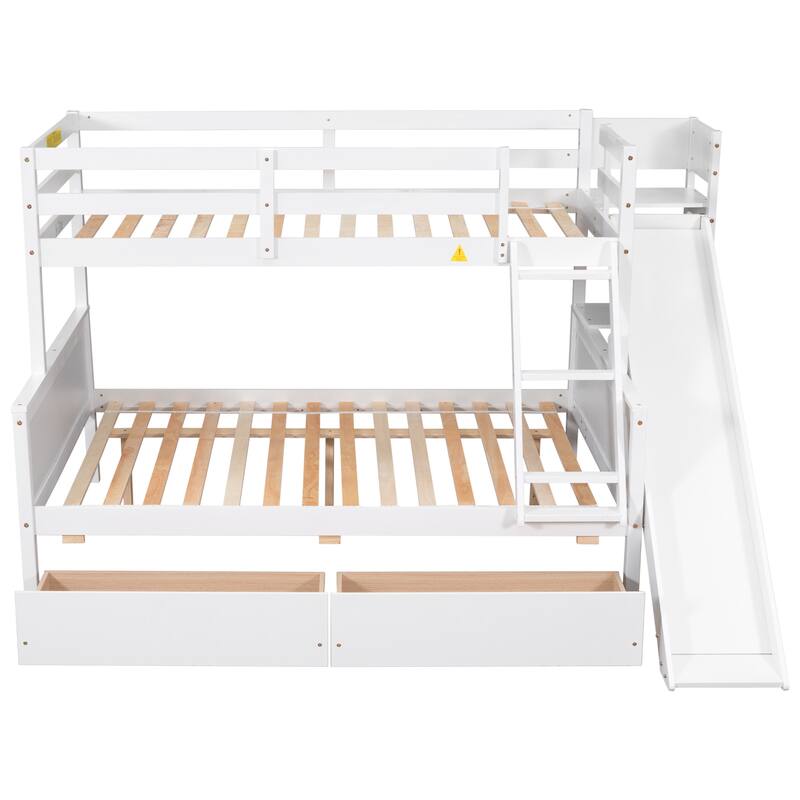 Twin over Full Bunk Bed with Solid Slats, Detachable Wood Beds Frame
