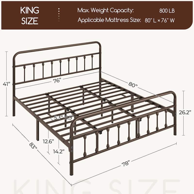Yaheetech Classic Iron Platform Bed with High Headboard and Footboard Strong Metal-Framed Bed