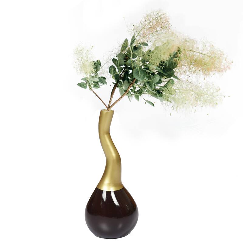 Decorative Modern Table Flower Vase Aluminium-Casted, Two Tone Brown and Gold 10 Inch - Brown