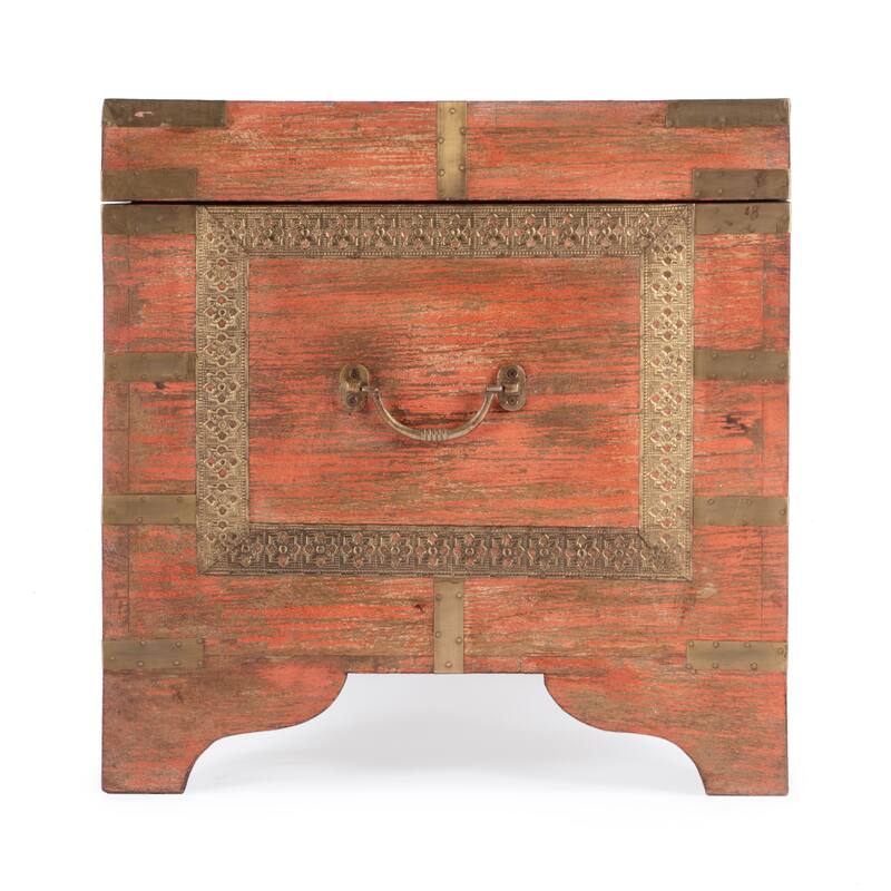 Nador Hand-Painted Brass Inlay Storage Trunk Coffee Table