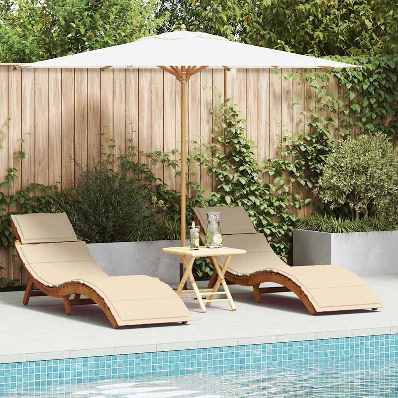 vidaXL Sun lounger 2 pcs Beige 184 x 55 x 64cm Solid Acacia wood - 72.4 x 21.7 x 25.2