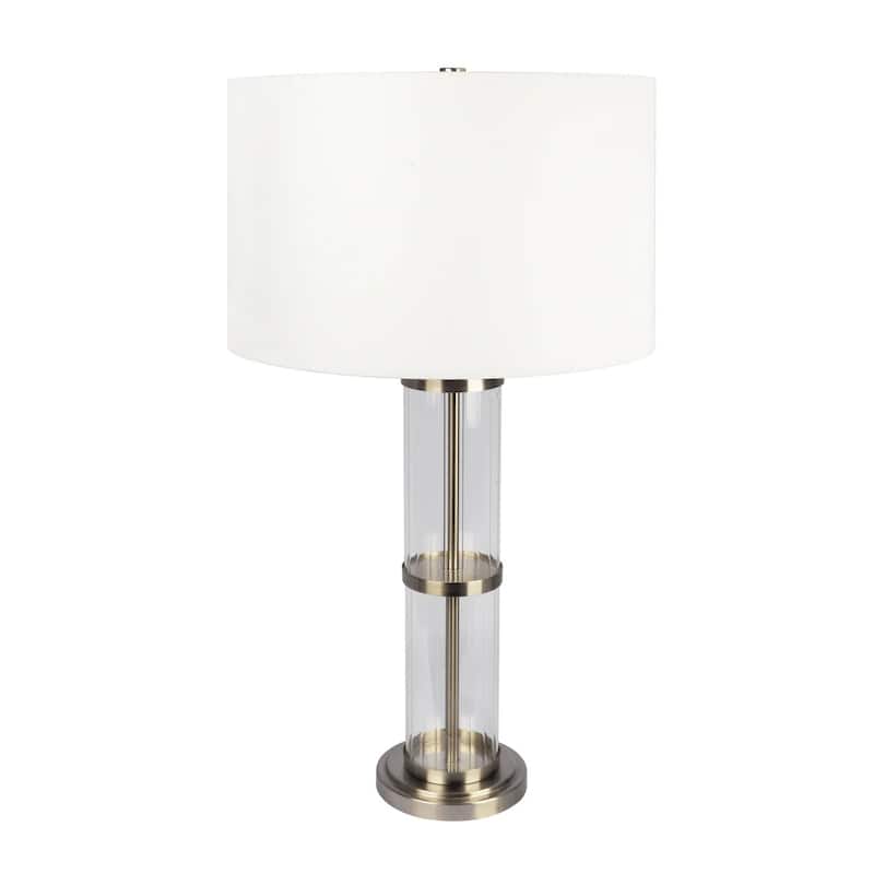 Echo Brushed Nickel Table Lamp with On/Off Switch Clear Glass Body Metal Base - Clear,Silver,White