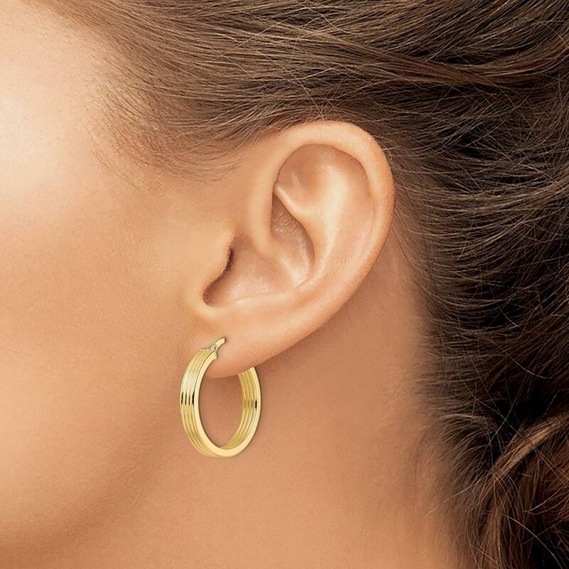 Curata 14k Yellow Gold Polished Ribbed 25x4mm Round Hoop Earrings