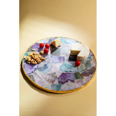 GAURI KOHLI Radiance Agate & Gold Cheese Board - Large - 12 x 12 x 0.59 inches