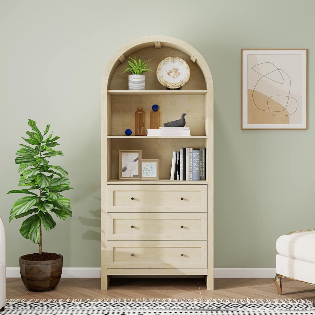 GDFStudio - Modern Farmhouse Arched Storage Cabinet with Drawers and Shelves