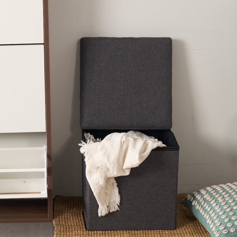 HomyLin Storage Ottoman Fabric Upholstered Tufted Foot Stool - 14-inch