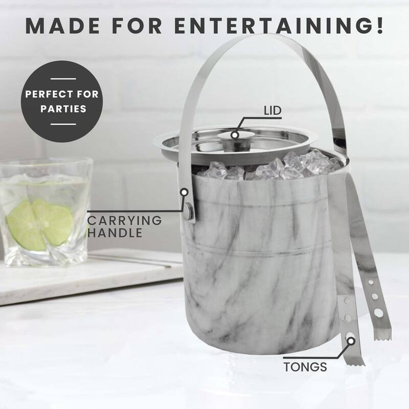 Sol Living Ice Bucket Double Wall Stainless Steel with Lid and Tongs