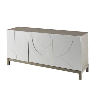 Wooden Geometric 3 Door and 1 Interior Drawer Sideboard - White - Roche River Decor - 19"W x 68"L x 32"H