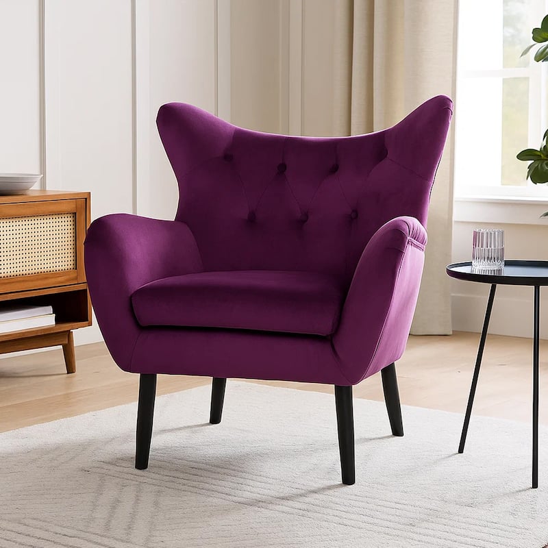 Riho Accent Armchair, Wingback Button Tufted, Fuchsia Purple Velvet