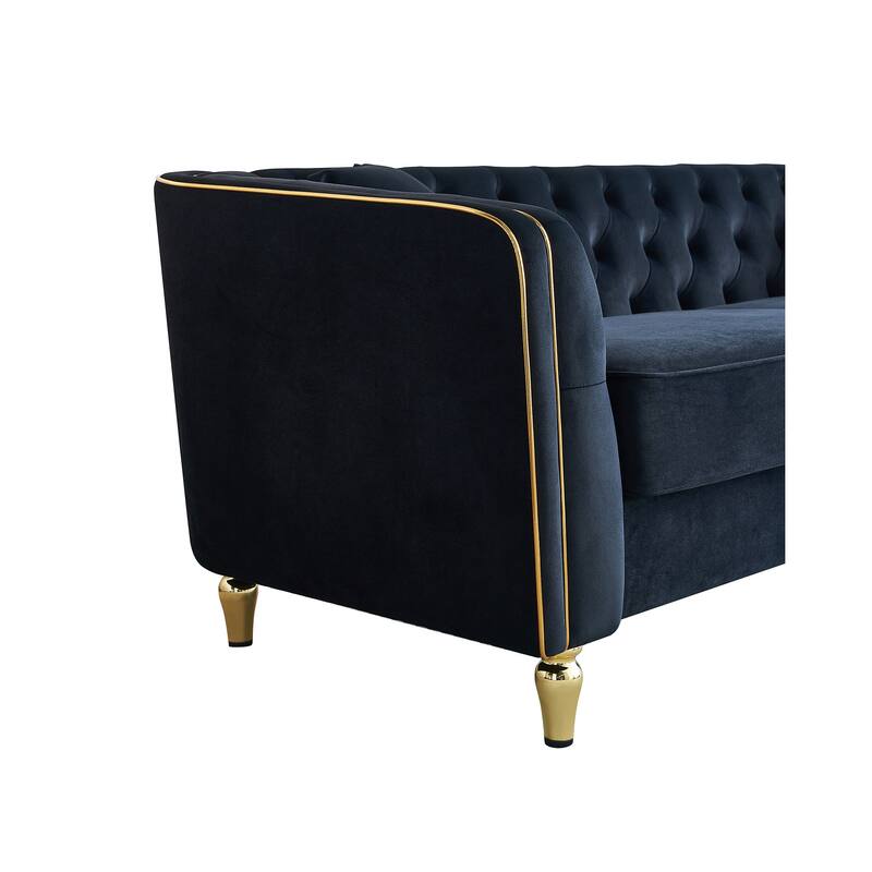 Luxurious Modern Tufted Velvet Sofa with Gold Metal Legs by Harper&Bright Designs
