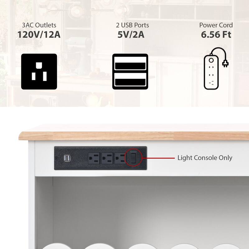 44 in. W Kitchen Island Rubberwood Drop-Leaf Countertop on 5 Wheels with Open Shelf and Wine Rack - 44''