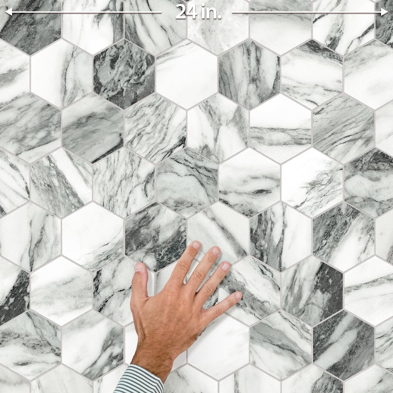 Merola Tile Touche 4" Hex Zebre 11-3/4" x 13-5/8" Porcelain Floor and Wall Tile - (1 Tile)