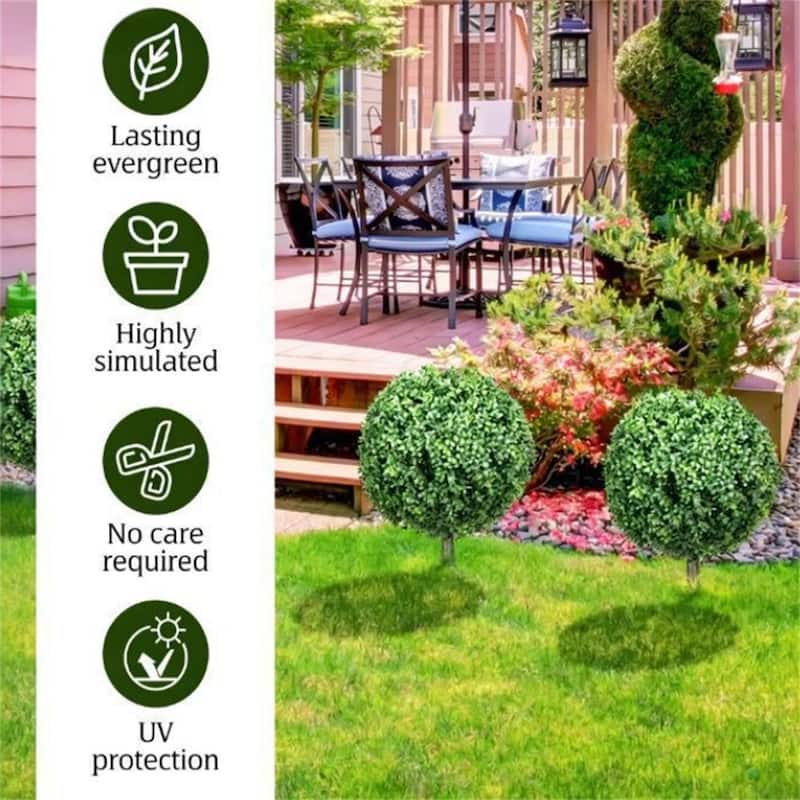 Artificial Boxwood, Set Of 2, sPherical Poplar Trees