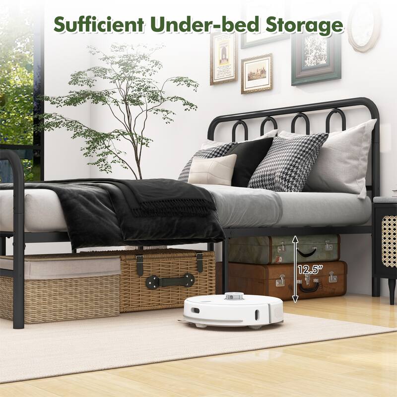 Gymax Stylish Full Size Metal Bed Frame Platform Bed Base w/ Headboard